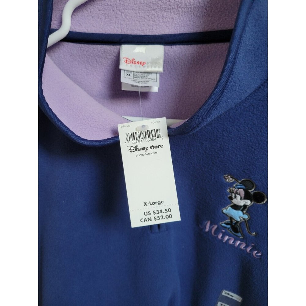NWT XL Vtg Disney Store Minnie Mouse Navy Sweatshirt with Collar 1/4 Zip - Picture 3 of 5